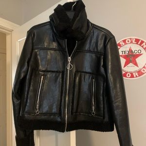 Faux leather furry jacket